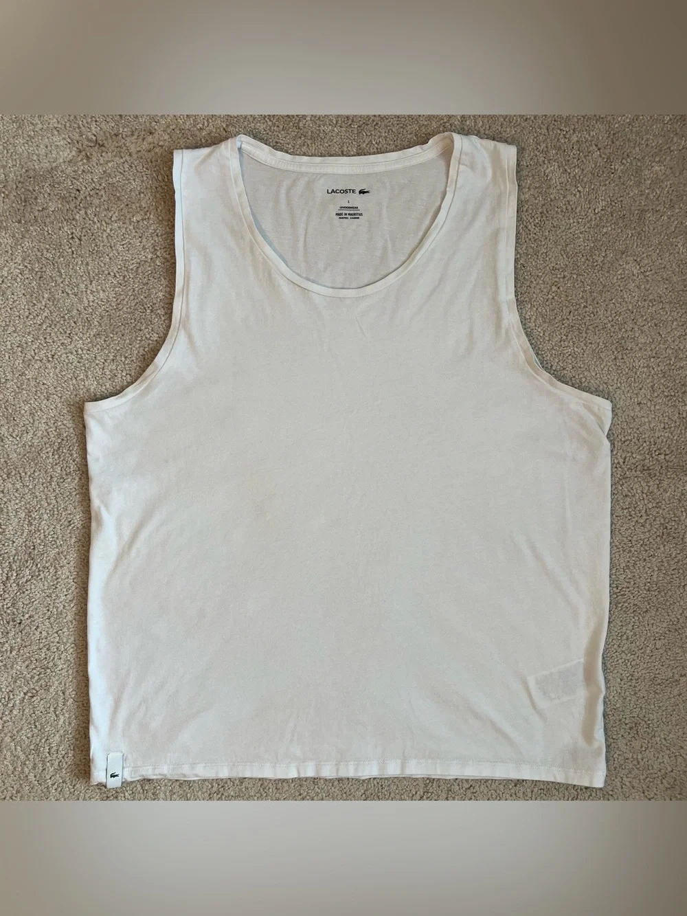 Lacoste Men’s White Tank Top - Classic Cotton Sleeveless Underwear Shirt